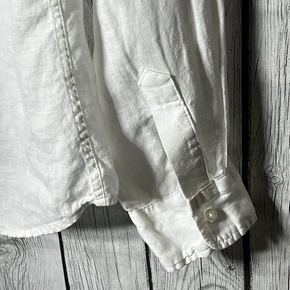 Frank & Eileen white Barry linen button front shirt size Large - Picture 10 of 12